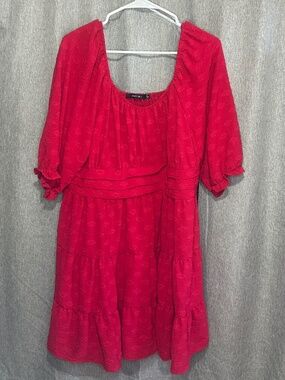 Mary & Mo Red/Pink Textured Tiered Mini Dress Size 1XL